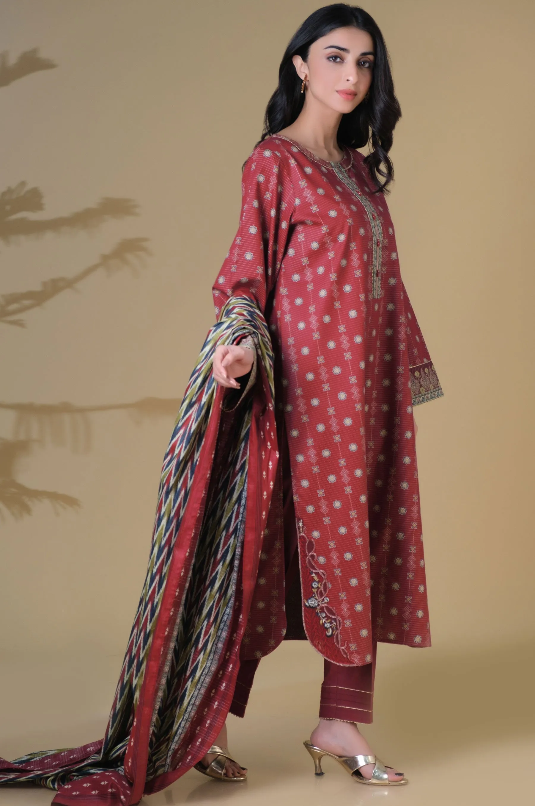 Stitched 3 Piece Printed Masuri Lawn Suit