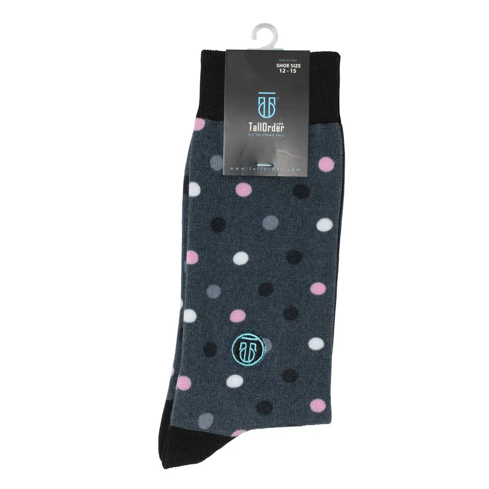 The Danny - Extra Cushioned - Dark Grey and Pink Polka Dot Dress Socks